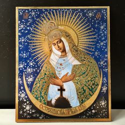 mother of mercy: our lady of ostrabrama | silver foiled lithography | icon reproduction | size: 5 1/4"x4 1/2"