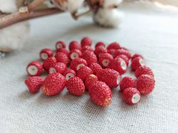 strawberry charms polymer clay. handmade berries. beads for jewelry making.