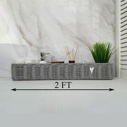 gray extra long narrow shelf basket toilet tray rectangular bathroom basket woven storage box wicker hamper organizer