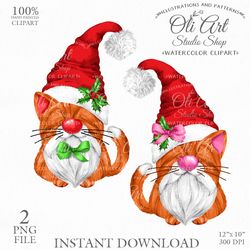 christmas cat digital clip art. cute characters. hand drawn graphics. digital download. oliartstudioshop