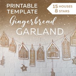 vintage christmas garland gingerbread village houses printable template. diy home paper decor pdf files set