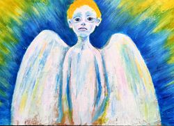 angel painting original art guardian angel artwork small acrylic painting original children's room wall decor 8" x 12"