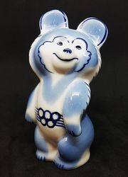 vintage gzhel bear misha porcelain souvenir ussr olympic games moscow 1980