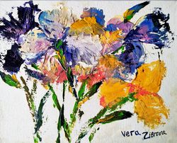 iris painting original art floral art irises artwork flowers painting oil impasto painting original canvas art