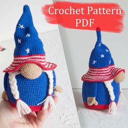 crochet pattern pdf, patriotic gnome, amigurumi gnome