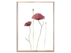 poppies art print flowers watercolor painting floral dark poppy wall art minimalist botanical poster golden poppies