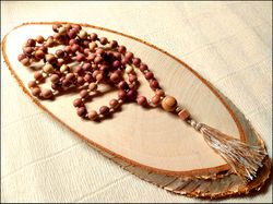 handmade red juniper wood rosary 108 beads, mala 108 beads for meditation, organic wood prayer necklace with tassel