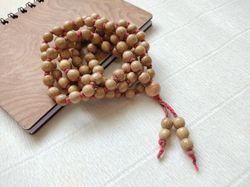 handmade oak wood rosary 108 beads, mala 108 beads for meditation, organic wood prayer rosary necklace with pendant