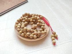 handmade acacia wood rosary 108 beads, buddhist mala 108 beads for meditation, wooden prayer rosary beads necklace