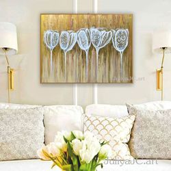 gold and white abstract wall art floral painting tulips original art white flowers artwork by juliya jc