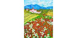 tuscany painting italy original art impasto oil painting poppy daisy flowers field landscape artwork canvas floral