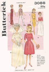 barbie vintage sewing pattern pdf fashion dolls size 11 1/2 inches butterick 3088