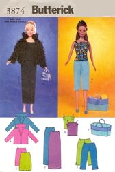 barbie vintage sewing pattern pdf fashion dolls size 11 1/2 inches butterick 3874