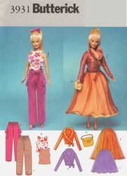 barbie vintage sewing pattern pdf fashion dolls size 11 1/2 inches butterick 3931