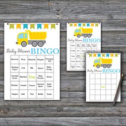 60 dump truck baby shower bingo cards,construction baby shower bingo games,printable baby shower bingo cards--376