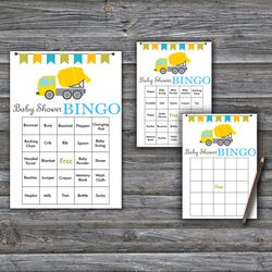 60 concrete mixer baby shower bingo cards,construction baby shower bingo games,printable baby shower bingo cards--375