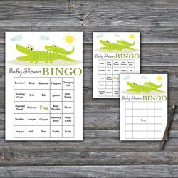 60 alligator baby shower bingo cards,jungle baby shower bingo games,printable baby shower bingo cards--373