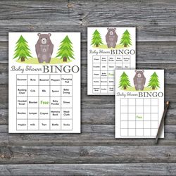 60 bear baby shower bingo cards,woodland animals baby shower bingo games,printable baby shower bingo cards--368