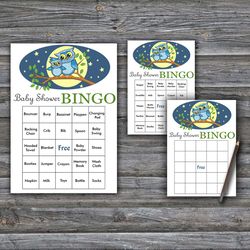 60 cute owl baby shower bingo cards,owl baby shower bingo games,printable baby shower bingo cards--364