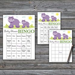 60 hippo baby shower bingo cards,safari baby shower bingo games,printable baby shower bingo cards--355