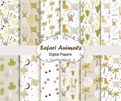 safari animals, seamless patterns.