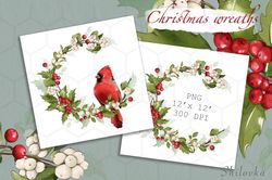 christmas wreaths. red cardinals design sublimation design. digital download.