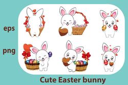 white bunny with easter eggs