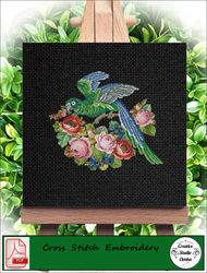 Vintage Cross Stitch Scheme Parrot on a branch