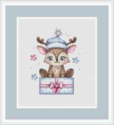 deer cross stitch pattern christmas cross stitch pattern snowflakes cross stitch pattern christmas card cross stitch