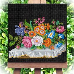 Vintage Cross Stitch Scheme Flowers on the table