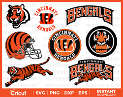 bengals svg cut files, cincinnati bengals logo, bengals clipart bundle, nfl football team svg & png cricut silhouette