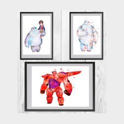 baymax set disney art print digital files decor nursery room watercolor