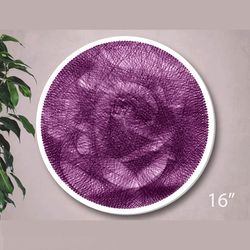 rose string art template & tutorial pdf. modern wall art. purple string art pattern. flower wall decor diy