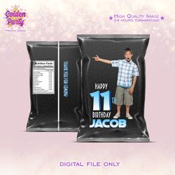 black chips bag with photo, black candy bag, black chips pouch with photo