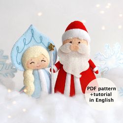 felt snow maiden and grandfather frost sewing pdf tutorial with patterns,diy christmas decor, christmas tree toy pattern