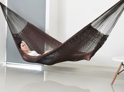 dark brown hammock made with thick cotton thread - traditional mayan hammocks