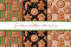 christmas digital paper. seamless gingerbread cookies patterns, jpg.  digital downloads