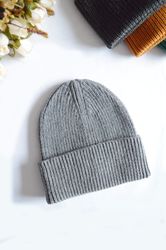 grey knitted hat with merino wool lapel