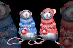 christmas rats. png clipart, sublimation design