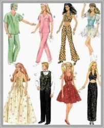 digital - vintage barbie and ken sewing pattern - wardrobe clothes for dolls 11-1/2" - 12-1/2" - vintage 1980s - pdf