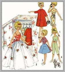 digital - vintage dolls 12" sewing pattern - wardrobe clothes for dolls 12" - vintage 1960s - pdf"