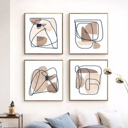 Abstract Print Geometric Line Art Set Of 4 Prints Digital Download 4 Posters Living Room Wall Art Scandi Art Brown Decor