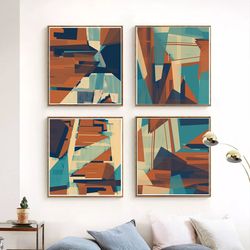 rust abstract art set of 4 prints printable wall art geometric print terracotta art concept poster square art painting