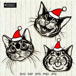 christmas cats in santa hat svg files cricut, new year cat, christmas animals clipart, kitty portrait vinyl cameo