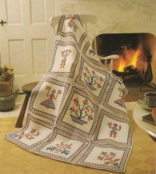 folk art afghan vintage crochet pattern 92