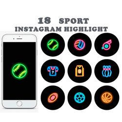 18 sport neon instagram highlight covers. neon fitness social media icons. digital download.