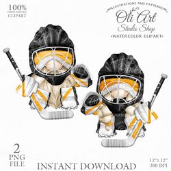 hockey goalie gnome clip art. sports gnome. cute characters. hand drawn graphics. digital download. oliartstudioshop