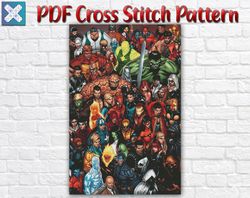 avengers cross stitch pattern / marvel cross stitch pattern / iron man hulk thor spider man instant printable pdf chart