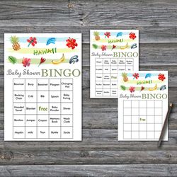 60 hawaii baby shower bingo cards,hawaii theme baby shower bingo games,printable baby shower bingo cards--352