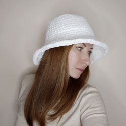 fluffy bucket hat hand knit white fluffy bucket hat crochet for women